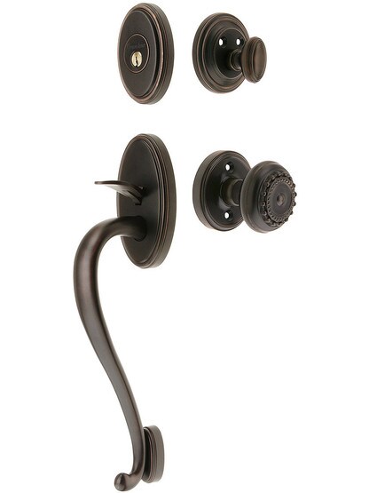 Georgetown Entry Handle Set in Oil-Rubbed Bronze Finish with Parthenon Knob and